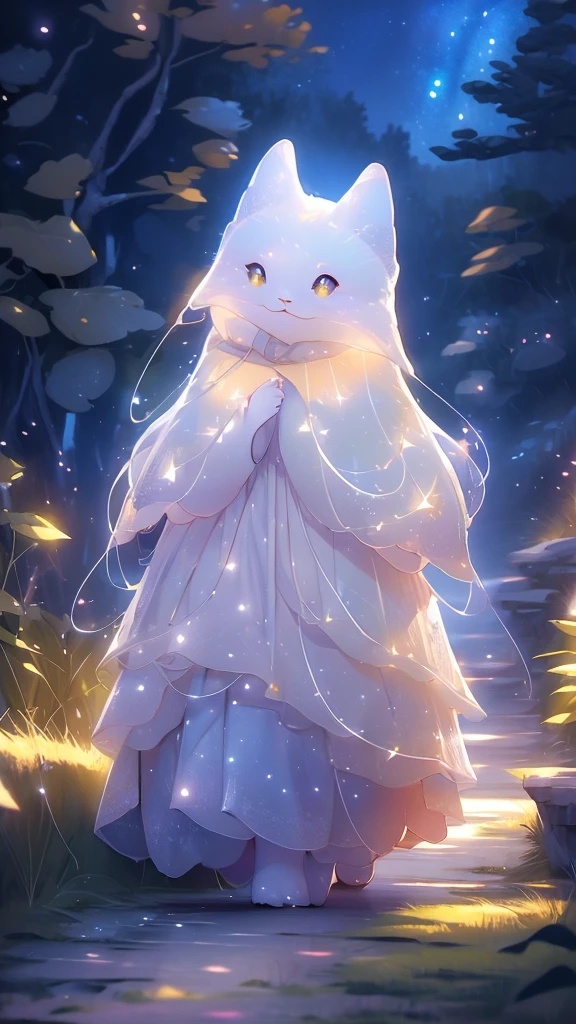 ((masterpiece))、((Highest quality))、((Realistic feel))、((landscape))、((A woolen path leading to the starry sky、Light color:1.6))、(Kitten silhouette、Volumetric Light)、Tilt Up、Pitch Black、heart、The heart is transparent、Moonlight shines、Immersion、The sky is high、The sky is wide、Falling Stars、Different dimension space、Fractal Art、Aurora Color Spectrum、Scheimpflug、Dim and dim、High Contrast、Super beautiful graphics