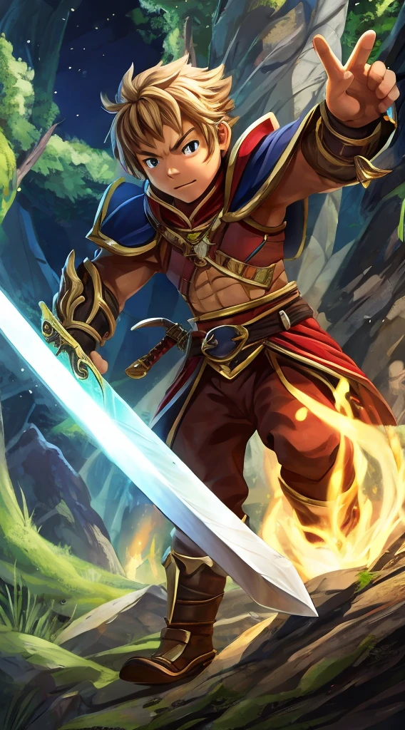 Boy with the power of life, not even animated beings giving life to objects, he has a great sword and great courage