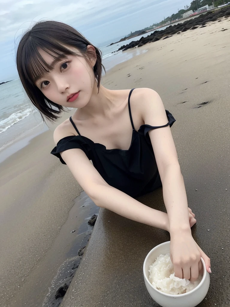 (Dynamic Angle:1.3),Extreme close up,the wind is strong,映画ofハイライト,1人of女of子,Upper Body,dancing,View your viewers, ((砂浜of海岸で, alone)), jewelry, blank eyes,brooch, 茶hair,( 長いhair:1.2),floating hairlong_sleeve, ribbon, Jacket, dress, gem, hair_ribbon,null, depth_of_Field, a close view of flying petal,