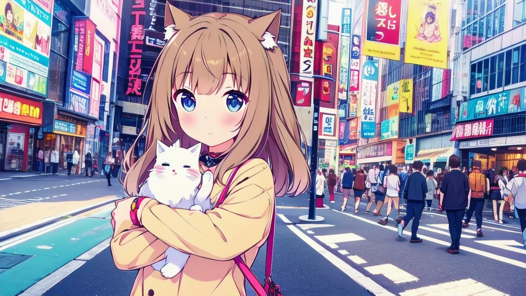cat girl bear girl cute excellent quality on Akihabara street in brown hair brown eyes white hair blue eyes