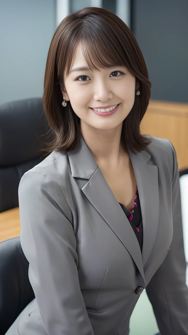 masutepiece, Best Quality, Photorealsitic, finely detail, hight resolution,beautiful japanese woman,beautiful detailed eyes, beautiful detailed lips, extremely detailed face, small head, small areola, cinematic lighting, photorealistic, 8k, high quality, hyper detailed, look at me,smile,(office lady gray suits:1.4),(random location),(medium breasts:1.2),(inoueseika),slender,beautifull legs,(sexy posing:1.2), (bokeh:1.3), (upper body),(mini skirt)