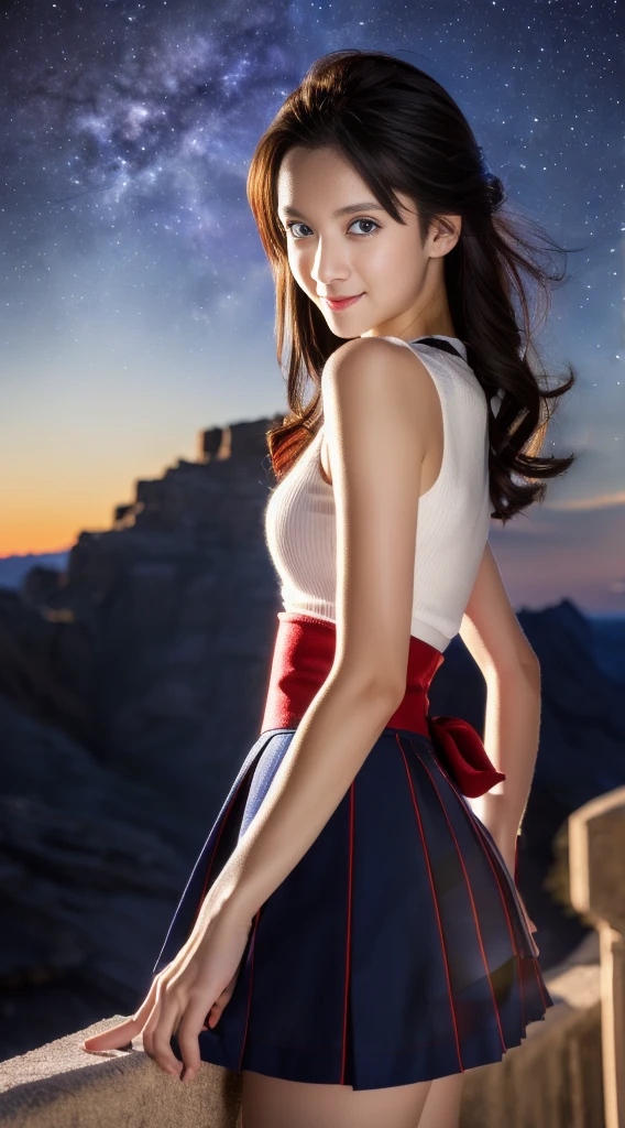 (Extreme detail CG Unity 8K wallpaper, masterpiece, highest quality), (exquisite lighting and shadow, highly dramatic picture, cinematic lens effect), (Sailor Moon: 1.1), charming smile, double tail, blue eyes, black hair, tight top, RED gloves, mini skirt, dynamic pose), the background is the universe (excellent detail, excellent lighting, wide angle), (excellent rendering, enough to stand out in its class),all,whole body,whole