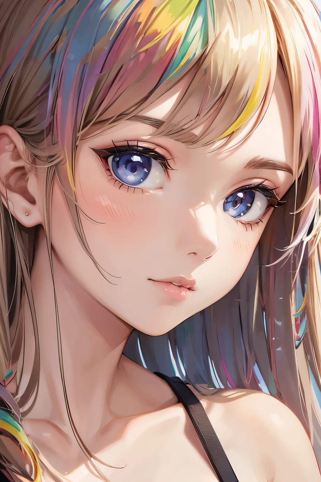 Retrato de cuerpo entero、En pie、(Moda colorida ultra micro mini bikini:1.9)、(cabello colorido:1.8)、(Todos los colores del arco iris:1.8)、((((Pintura vertical:1.6)))、(pictorial、:1.6)、cara frontal、comic、An illustration、pictorial、、ojos grandes、Ojos cristalinos、(Cola de caballo alta de gradiente iridiscente:1.7)、maquillaje exquisito、boca cerrada、(Small Fresh:1.5)、(Limpie el cofre:1.6)、long eyeslashes、Mirando a la audiencia、grandes ojos llorosos、(cabello iridiscente:1.6)、 salpicaduras de color, (solamente、:1.8), salpicaduras de color, burst of color, Estilo de pintura gruesa, messy lines, ((resplandeciente)), (De color), (De color), De color, De color, Estilo de pintura chic, (salpicar) (salpicaduras de color), Pintura vertical, Parte superior del cuerpo, Salpicaduras de pintura, Acrylic pigments, Gradientes, painti, highest qualityr, highest qualityr, Maestro Paz、, solamente、, profundidad de campo, pintura facial, ropa colorida, (elegantemente: 1.2), splendid,Cabello largo, viento, (elegantemente: 1.3), (flower petals:1.4)、(((Maestro Paz、)))、(((sthe highest qualit)))、((Super detailed))、(An illustration)、(Ungle dinámico)、((flotante))、(painti)、((cabello despeinado))、(solamente、)、(1 girl in)、((Cara detallada de Anima)))、((Hermosa cara detallada))、Cuello、hombro desnudo、pelo blanco、((cabello colorido))、(((cabello rayado))、hermosos ojos detallados、(Ojos en colores degradados)、(((ojos coloridos))))、(fondo colorido))))、((((high saturation))))、(((rodeado de salpicaduras de colores)))、