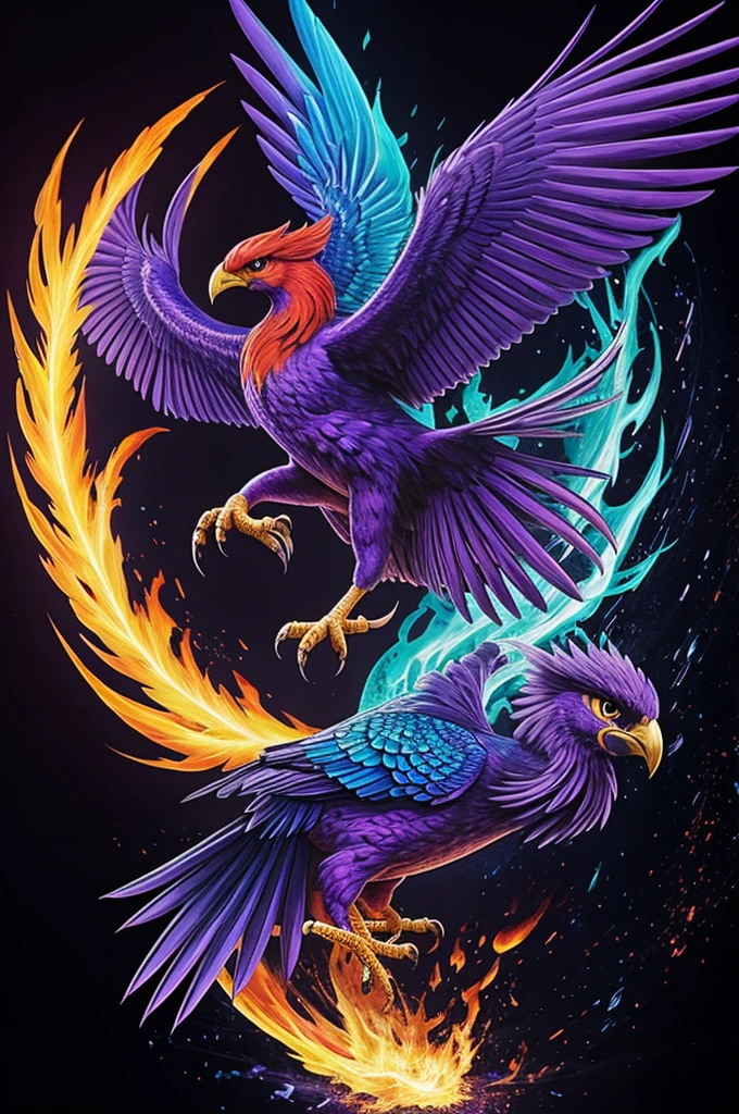 Phoenix bird in purple and strong blue fire