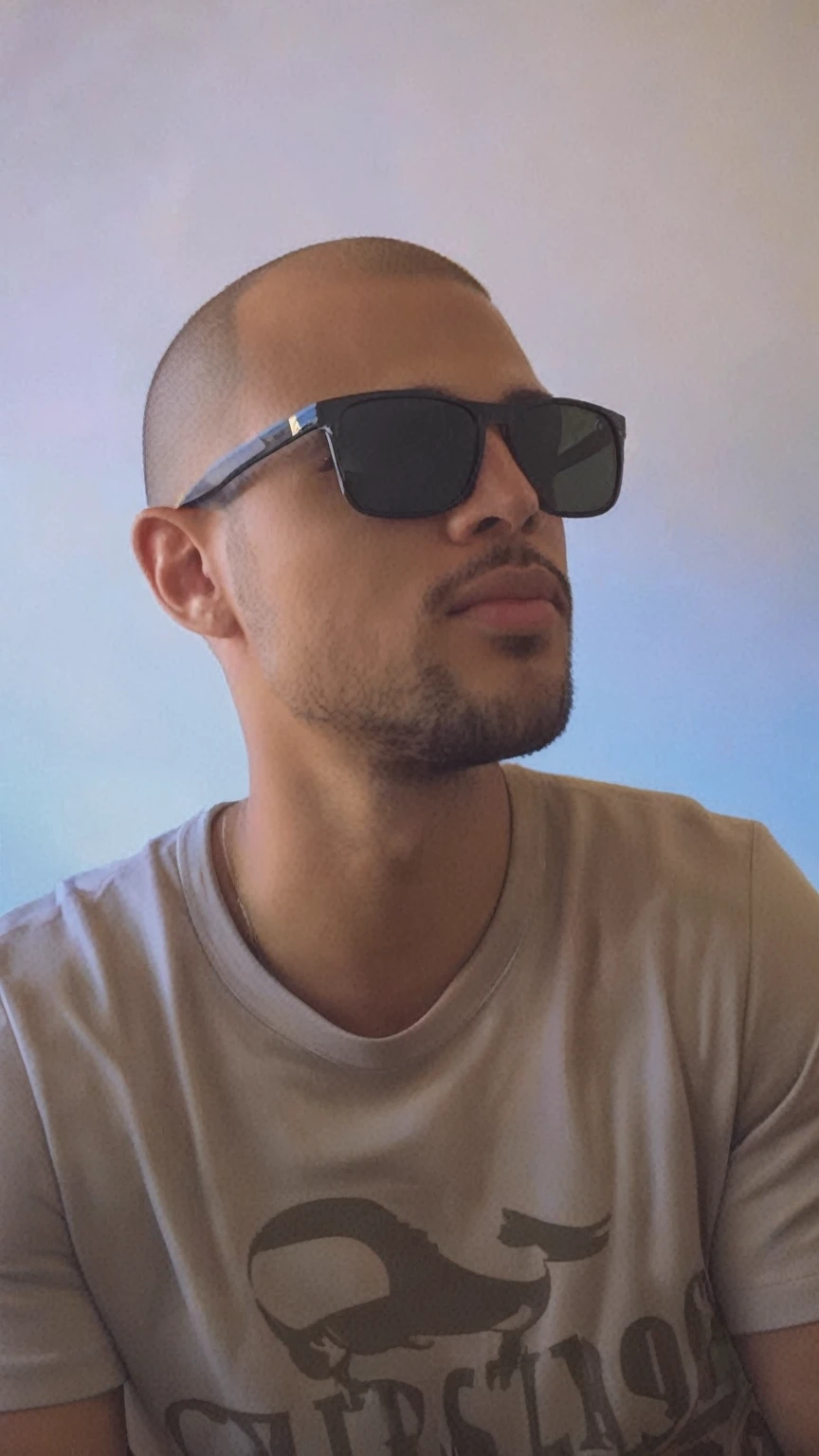arafed man with sunglasses his face and a shirt on, wearing sunglasses, profile pic, bryce style 3 d, inspired by Carlos Berlanga, looking to the side of the camera, perfectly shaded face, clean-shaven face, usando sunglasses versace, looking very cool and stylish, sunglasses, com sunglasses, cool guy, wearing sunglasses