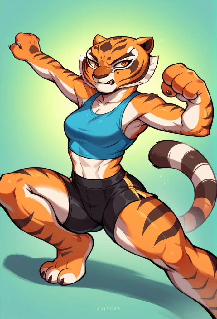 Kung Fu Panda, Master Tigress, Pose, Yoga, wearing black shorts,