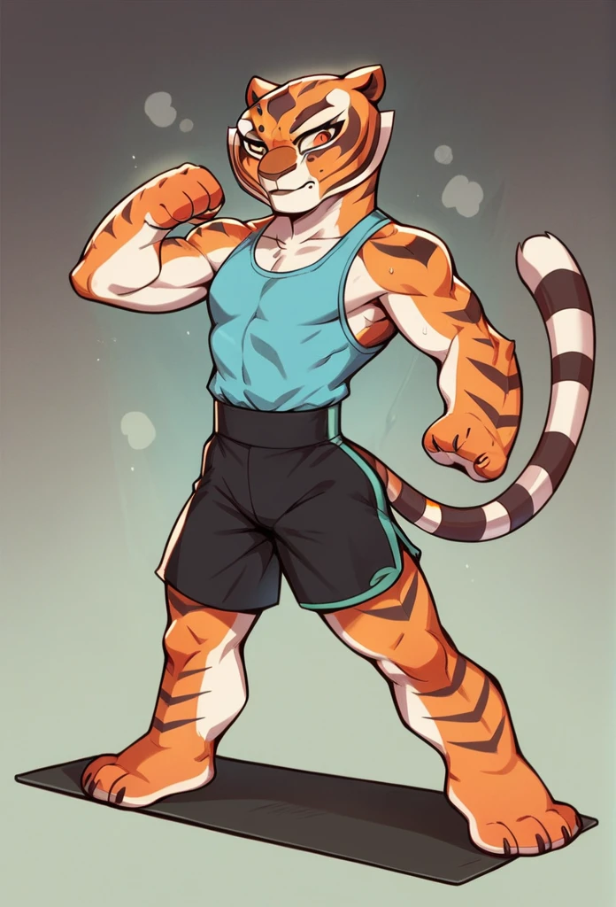 Kung Fu Panda, Master Tigress, Pose, Yoga, wearing black shorts,