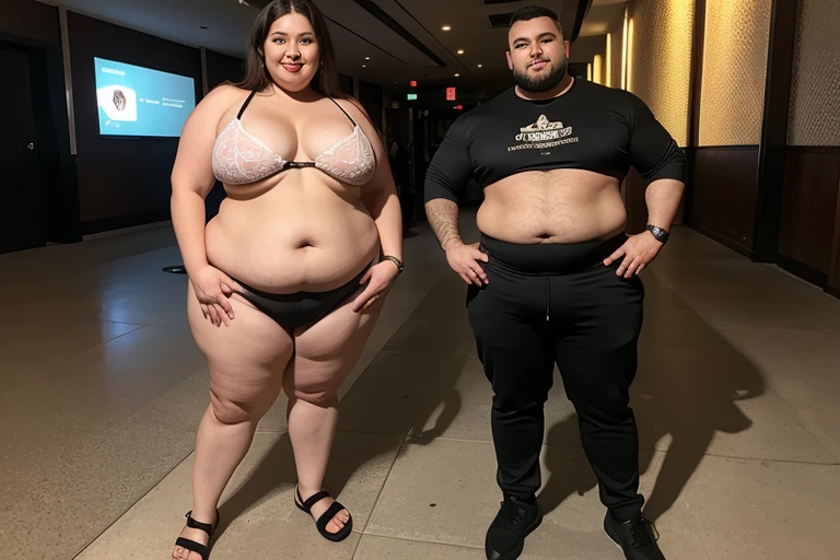 a big belly man and a big belly woman, full body shot