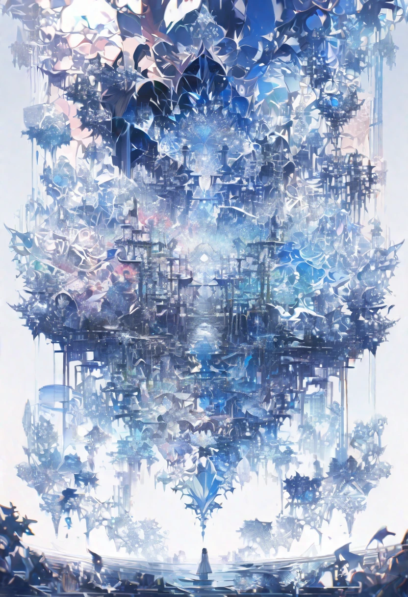 Tai Chi diagram、((masterpiece)), (anime:1.3), ((Highest quality)), (Abstract art:1.5), (High resolution), (pale colour), Wide Shot, (Fractal structure:1.5), (Simple white background:1.6), landscape, (beautiful), (Biological atmosphere), deep sea, (pretty girl), (Hollow Eyes), (profile), beautiful白い髪, (Are crying), transparent Glass ice mirror Blue rose crystal