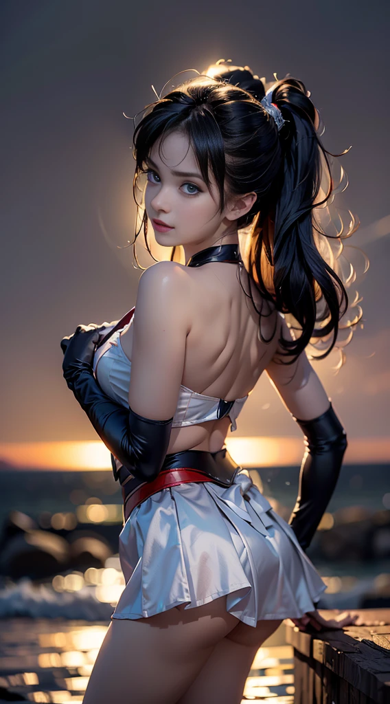 (Extreme detail CG Unity 8K wallpaper, masterpiece, highest quality), (exquisite lighting and shadow, highly dramatic picture, cinematic lens effect), (Sailor Moon: 1.1), charming smile, double tail, blue eyes, black hair, tight top, RED gloves, mini skirt, dynamic pose), the background is the universe (excellent detail, excellent lighting, wide angle), (excellent rendering, enough to stand out in its class),all,whole body,whole
