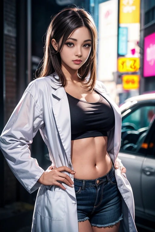 Sexy scientist, 18 years old, seductive anime girl, slacks, lab coat that shows midriff, perfect. trending on artstation pixiv, thicc, trending on cgstation, extremely detailed artgerm, anime vibes, anime girl, labratory, anime style 4 k, digital cyberpunk - anime art, digital cyberpunk anime art