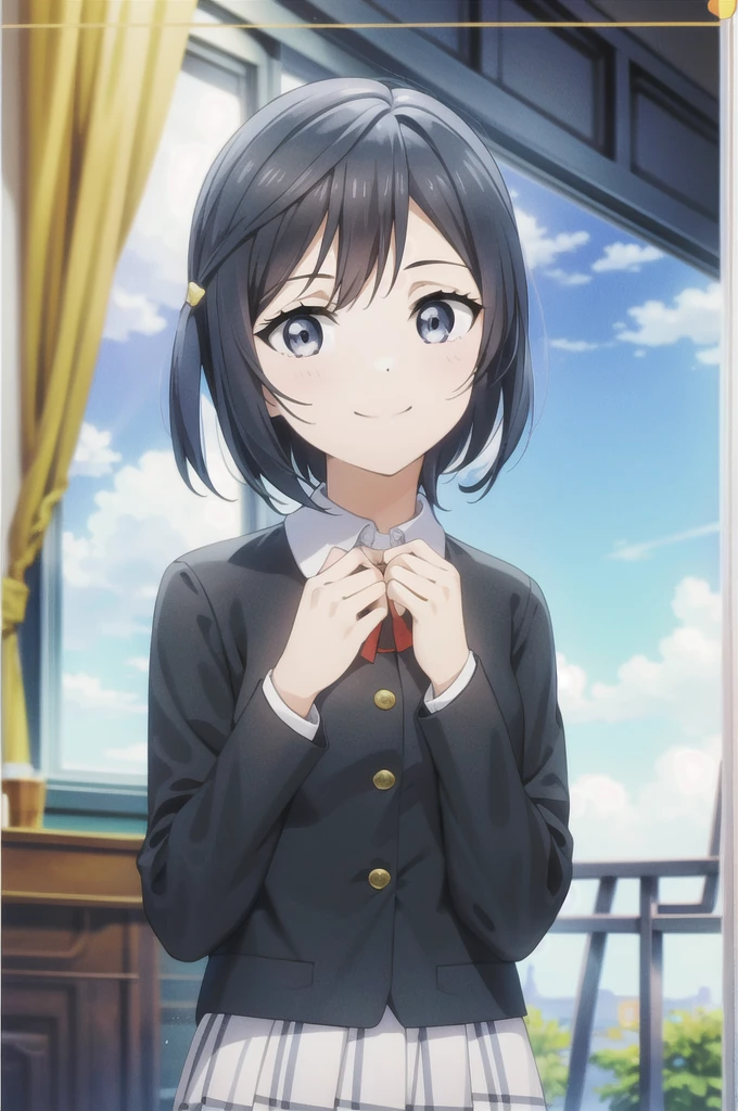 (Highest quality, masterpiece:1.2), One Girl, alone, anime, anime screencap, Ray Tracing, Global Illumination, ultra hi resolution picture, Bright colors, Cinematic Light, Lens flare, Light on the face, Glowing Eyes, Written boundary depth, Happy, Detailed Background, cute, straight, smile, View your audience, Outdoor, null, cloud,
Yuki Setuna, Upper Body, Jacket, Long sleeve,short hair,Smell your hands,Smell the clothes,Sweet smell,A bit smelly