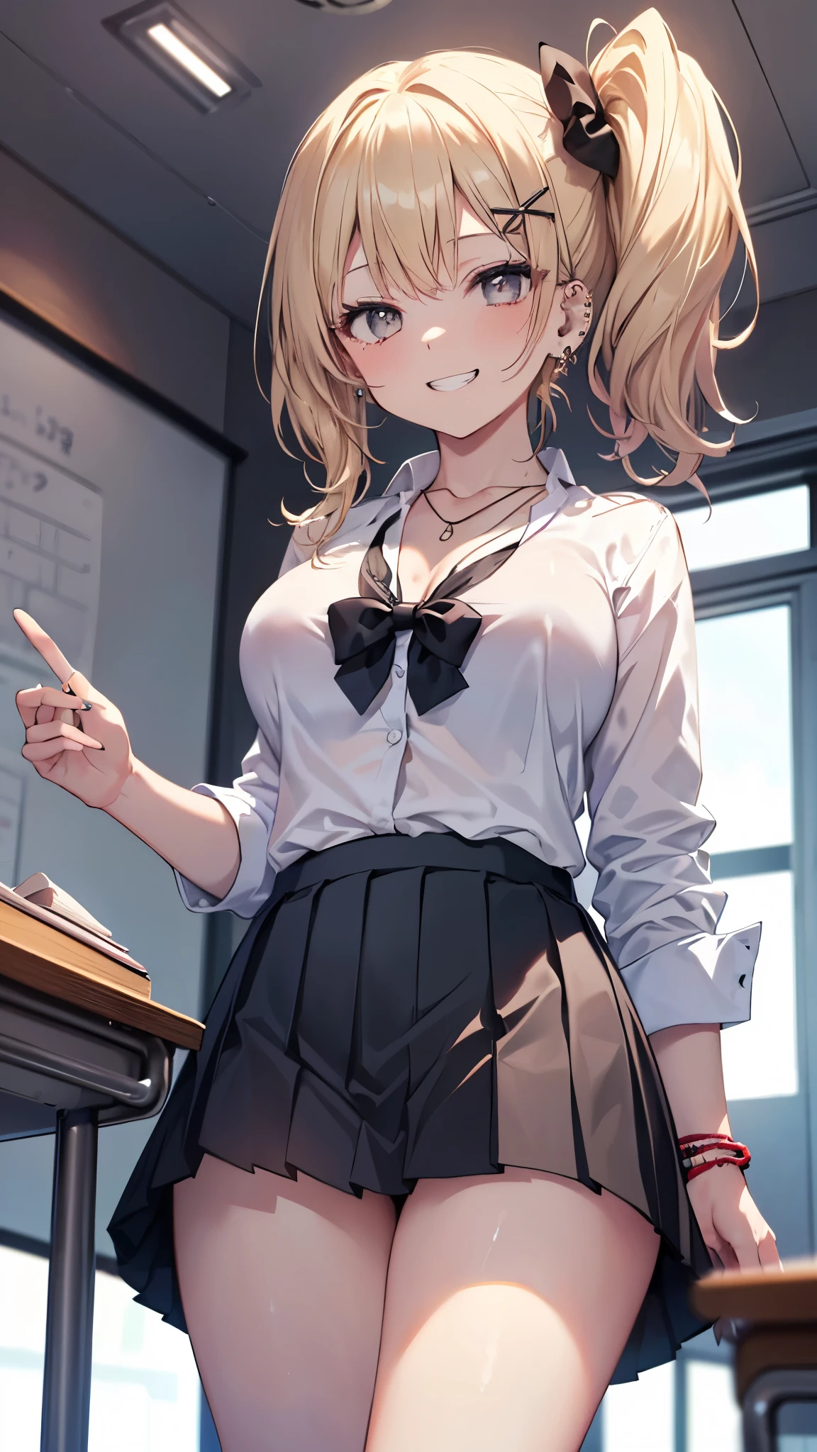 absurderes:1.8, ((From the thigh up:1.5, beautiful clear eyes, from below:1.4,)), ((one-piece 、skirt lift by myself:1.5, showing panties, panties emphasis:1.6, blond hair, twin drills))、(1woman), Unity 8K Wallpaper, Masterpiece, detailed hair, highly detailed, ( panties:1.4, school),, (Frustrated:1.4), (blush:1.3)

