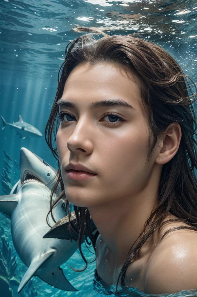 ((best quality)), ((masterpiece)), (detailed), perfect face, shark prince , male , under water kingdom, fairytale 