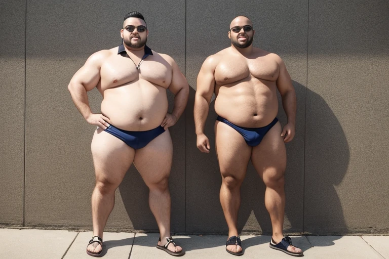 a big belly man and a big belly woman, full body shot