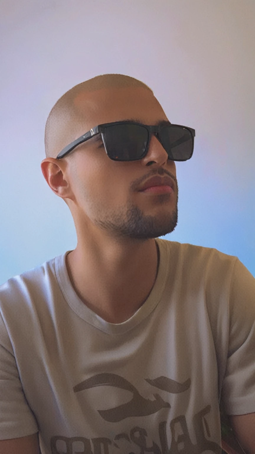 arafed man with sunglasses his face and a shirt on, wearing sunglasses, profile pic, bryce style 3 d, inspired by Carlos Berlanga, looking to the side of the camera, perfectly shaded face, clean-shaven face, usando sunglasses versace, looking very cool and stylish, sunglasses, com sunglasses, cool guy, wearing sunglasses, dopamine color background