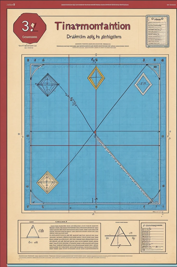 Create 2d poster drawing on mathematics topics like trigonometry, geometry, algebra, topology, real analysis, group theory , keep it simple, and easy to read in english, also use some mathematical formula in it