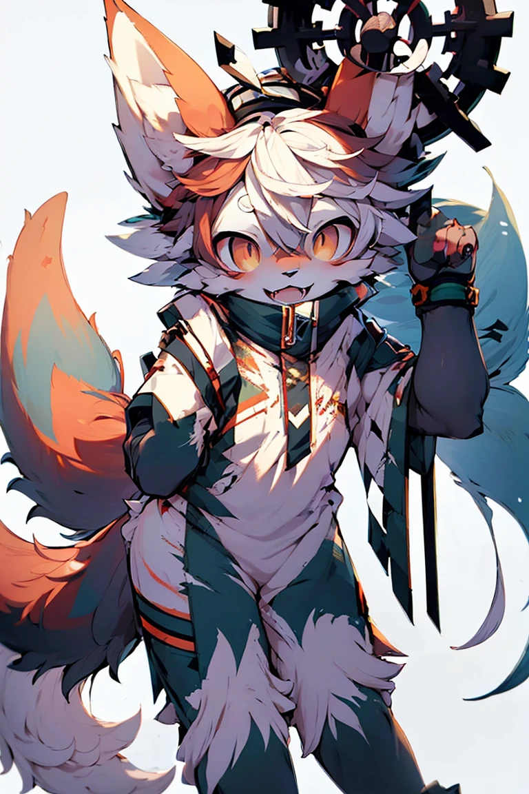 ((best quality)), ((masterpiece)), (detailed), Dusk_Lycanroc, collared, embarrassed, nsfw, laying on back, kemono, anime, female, furry, anthro, full body, solo, :d, ^_^, ahoge, animal_ear_fluff, animal_ears, bangs, bare_shoulders, blush, closed_eyes, fox_ears, fox_girl, fox_tail, hair_between_eyes, long_hair, open_mouth, simple_background, smile, solo, swaying, tail, upper_body, virtual_youtuber, white_background, white_hair