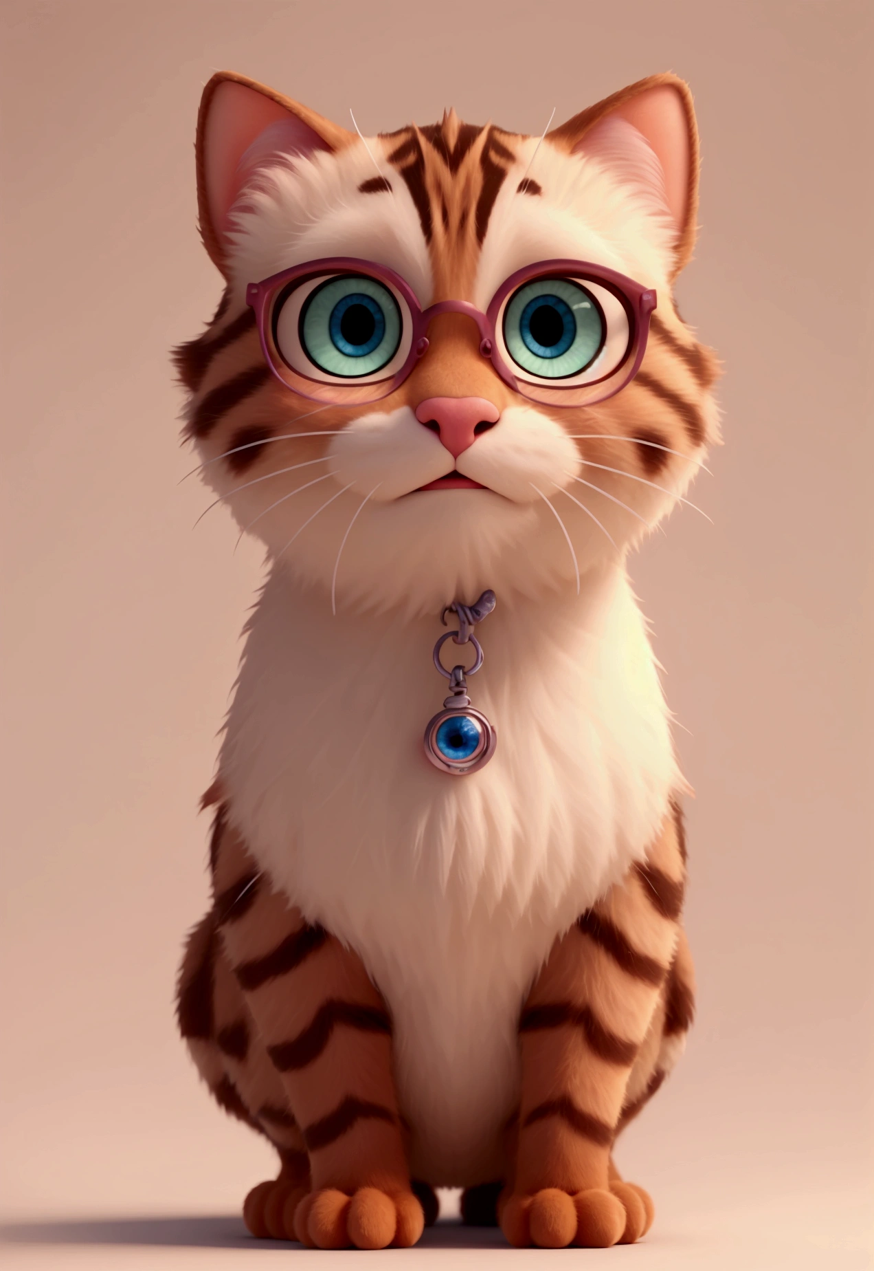 pixar character ,Pixar-style, Poster 3d Pixar-style de Uma gata femea felina chamada Agatha Ivy que tem 4 s de idade, his eyes are blue and crossed due to his squint. Its fur is dark brown piebald and its fur is brown. She wears an orange dress and pink slippers on her paws., She wears transparent pink glasses detailed face
(best qualityer), (work of art), (better lighting), (highly detailed skin:1.0),( detailedeyes), 8k hd, dslr, soft lighting, best qualityer, film grain, Fujifilm XT3,
