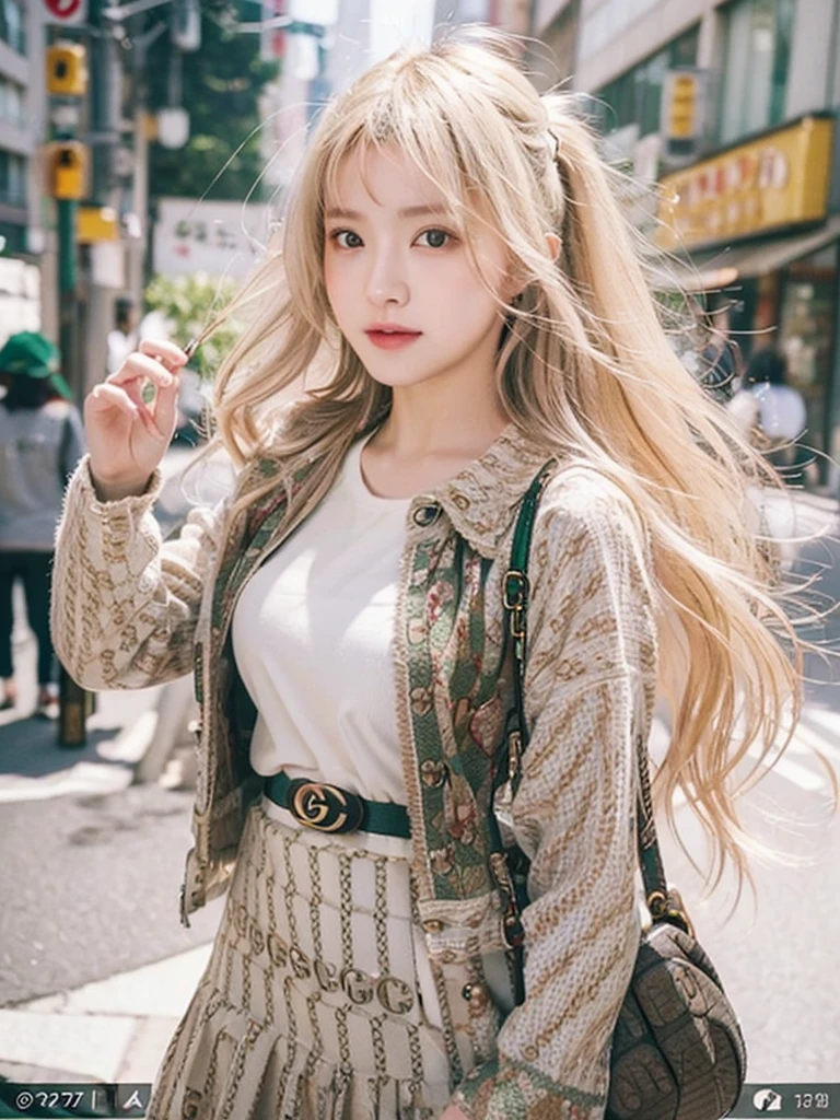 laugh, photo realistic, high resolution, detailed background, detailed beautiful skin, detailed nose, soft lighting, (Solo Shot:1.23), (upper body:1.1), closed shot, (breast focused:1.3), looking at viewer, (((good hands, perfect hands))), clear eyes,// japanese lady, pale skin, mega tits, 20 years old, // (((Wearing outdoor fashion made by Gucci))), long hair, Street Snap, ((facing the viewer)), On the streets of Tokyo, ((standing)),