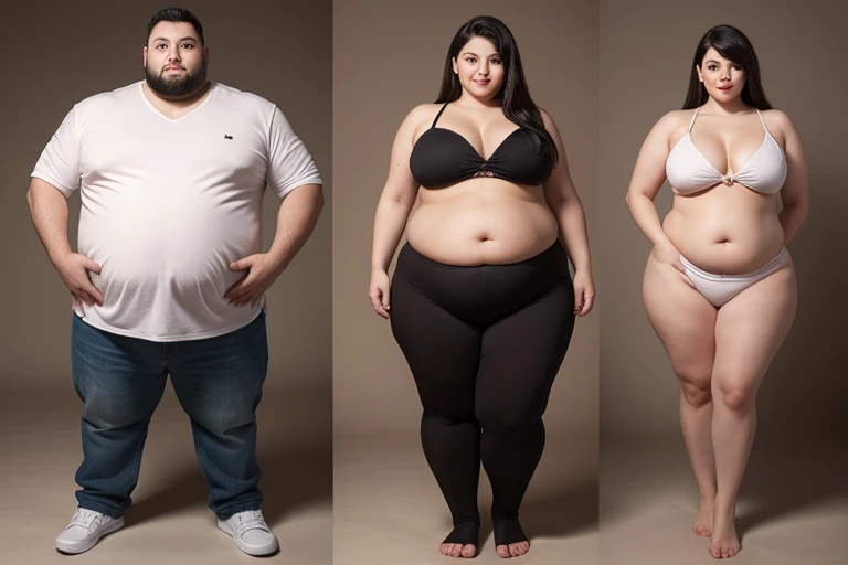 a big belly man and a big belly woman, full body shot