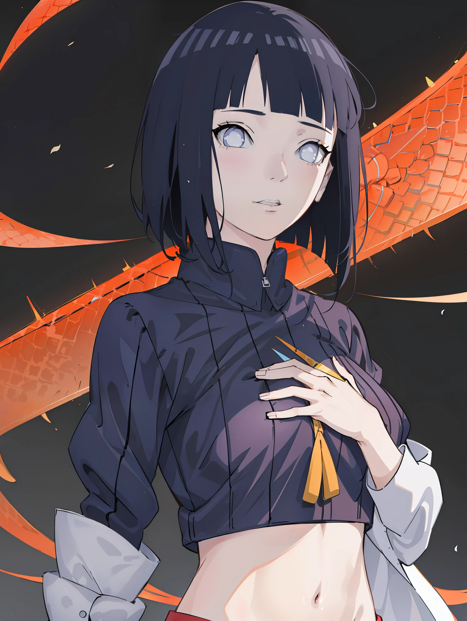 anime girl with red hair and blue top holding a sword, scales covering her chest, anime goddess, scales on her chest, blue scales covering her chest, detailed digital anime art, pixiv 3dcg, red haired goddess, digital art on pixiv, extremely detailed artgerm, top rated on pixiv, made with anime painter studio, at pixiv, hinata\(boruto\), 1girl, solo,mature female,medium breast,