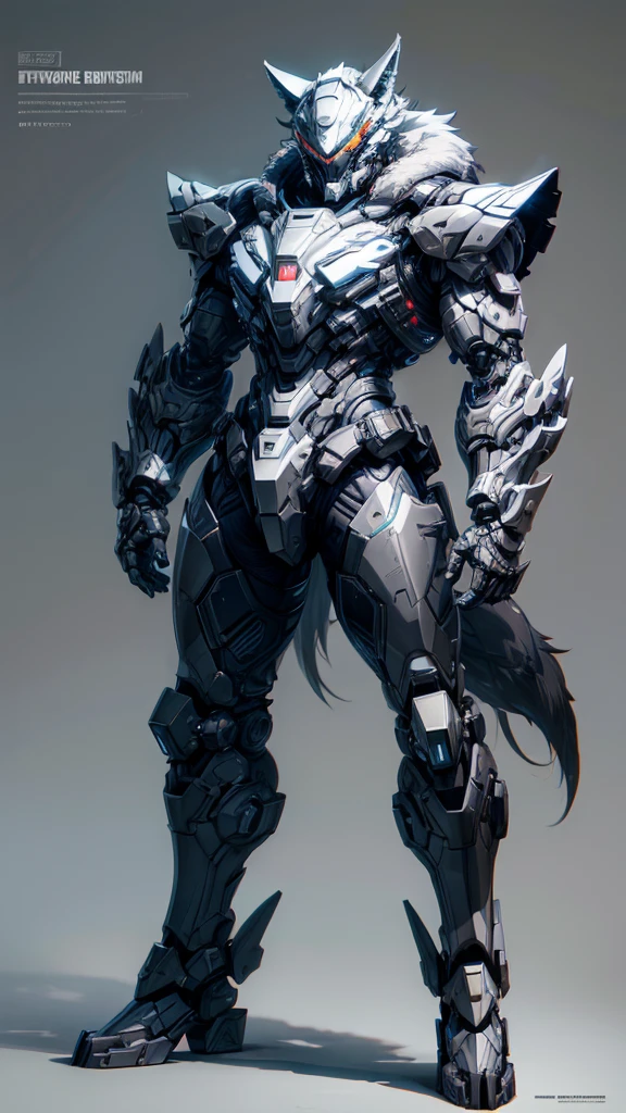 Create a boy wearing futuristic cybernetic armor inspired by a wolf, with everything and helmet , pencil sketches full body anime style