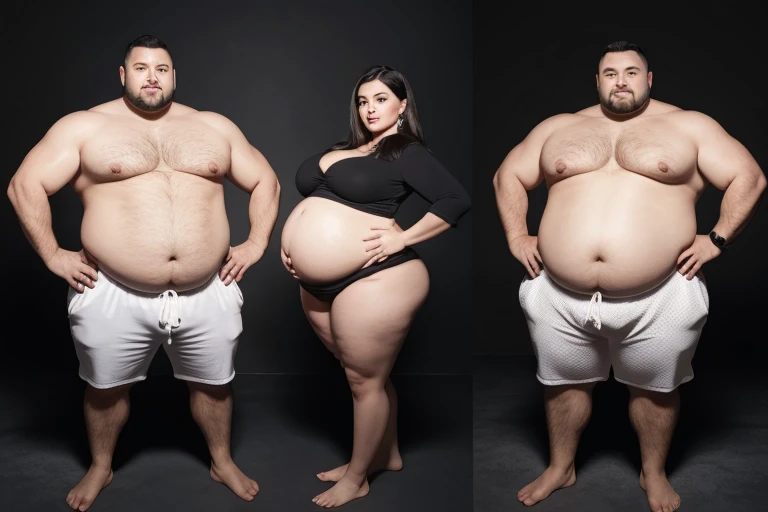 a big belly man and a big belly woman, full body shot