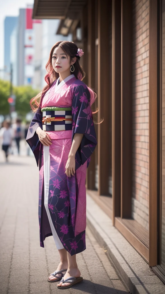 Cute Japanese female, (16 years old), (very cute face), white moist skin, looking at camera, melancholy expression,
BREAK,
Idol,
BREAK,
(wearing cute kimono: 1.3), (highly revealing kimono), very large earrings, short length,
BREAK,
(fighting pose: 1.3),
BREAK,
(long hair), (pink hair: 1.2), (wavy hair), (gradient hair: 1.3), (red hair at the ends),
BREAK,
(realistic: 1.3), masterpiece, perfect lighting, (ultra-high resolution), (8K), (highly detailed: 1.4), (from the front), (full body: 1.4), (symmetrical: 1.2),
BREAK,
(Shibuya city in Japan: 1.2),
BREAK,
(Demon Slayer: 1.4),
BREAK,
(Imada Mio: 1.4),
