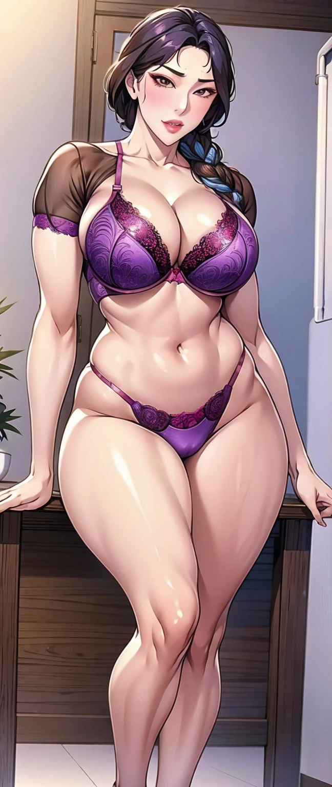 Cao Meijing,wearing purple sexy bra, Medium sized breasts, (((Cleavage)))8K high quality,4K, long leg, full boy view, erotic pose.