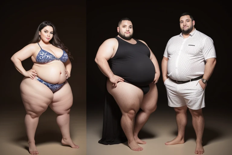 a big belly man and a big belly woman, full body shot