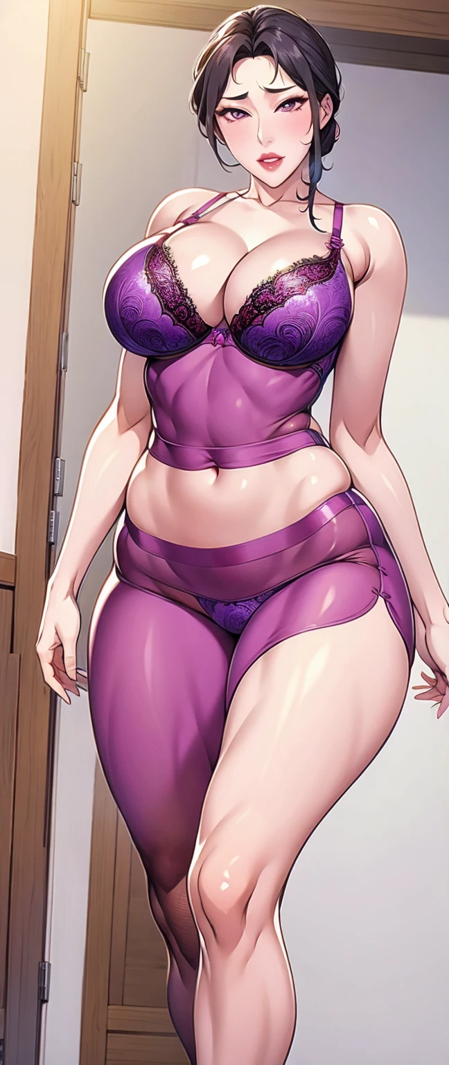 Cao Meijing,wearing purple sexy bra, Medium sized breasts, (((Cleavage)))8K high quality,4K, long leg, full boy view, erotic pose.