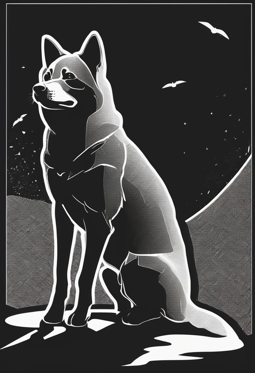 You are a professional video creator.
Design in a monochrome black and white style.
Use an extremely delicate touch.
The model is a Shiba Inu dog.
Use the silhouette of the dog as a shadow motif.