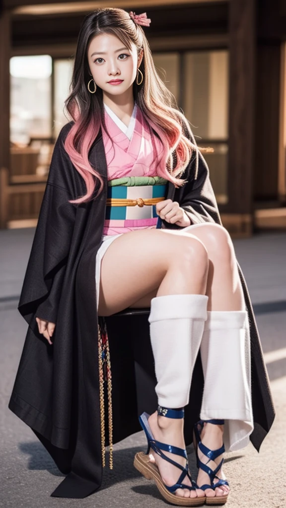 Cute Japanese woman, (), (very cute face), white moisturized skin, looking at the camera, melancholy expression,
BREAK,
Idol,
BREAK,
(wearing cute kimono: 1.3), (highly revealing kimono), very large earrings, short length,
BREAK,
(fighting pose: 1.3),
BREAK,
(long hair), (pink hair: 1.2), (wavy hair), (gradient hair: 1.3), (red hair at the ends),
BREAK,
(realistic: 1.3), masterpiece, perfect lighting, (ultra-high resolution), (8K), (highly detailed: 1.4), (from the front), (full body: 1.4), (symmetrical: 1.2), (one shot),
BREAK,
(Shibuya city in Japan: 1.2),
BREAK,
(Demon Slayer: 1.4),
BREAK,
(Imada Mio: 1.4),