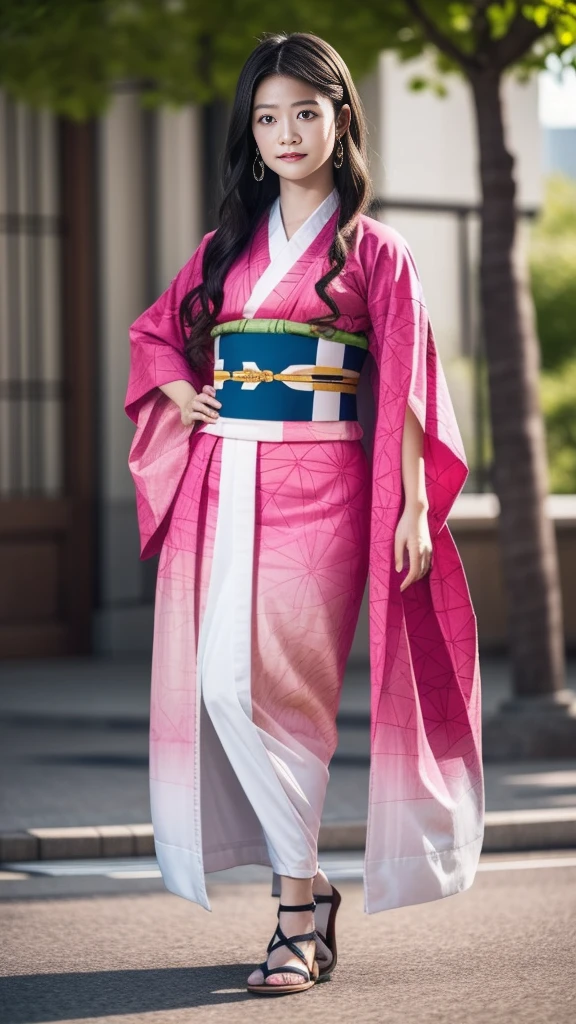 Cute Japanese woman, (16 years old), (very cute face), white moisturized skin, looking at the camera, melancholy expression,
BREAK,
Idol,
BREAK,
(wearing cute kimono: 1.3), (highly revealing kimono), very large earrings, short length,
BREAK,
(fighting pose: 1.3),
BREAK,
(long hair), (pink hair: 1.2), (wavy hair), (gradient hair: 1.3), (red hair at the ends),
BREAK,
(realistic: 1.3), masterpiece, perfect lighting, (ultra-high resolution), (8K), (highly detailed: 1.4), (from the front), (full body: 1.4), (symmetrical: 1.2), (one shot),
BREAK,
(Shibuya city in Japan: 1.2),
BREAK,
(Demon Slayer: 1.4),
BREAK,
(Imada Mio: 1.4),