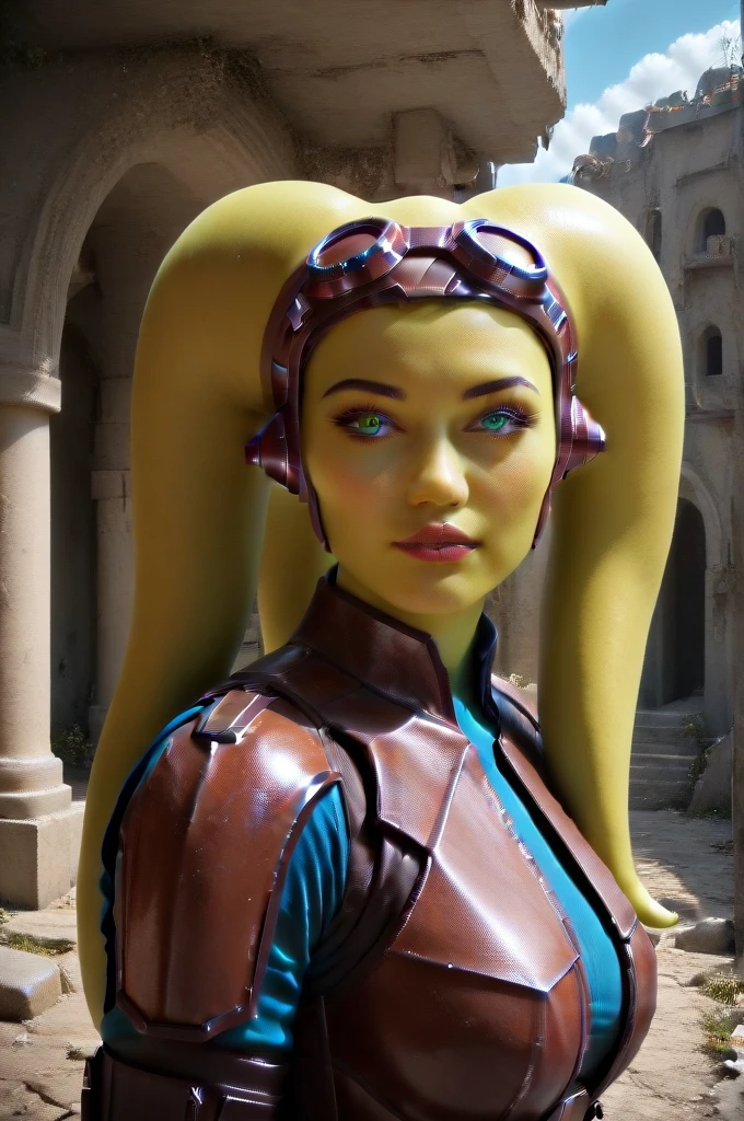 a ((fall body)) (((hera syndulla))) ((green skin )) ((female twi'lek ))mandalorian,walking on snow coverd ruins , ((green fire eyes )) , beautiful detailed eyes, beautiful detailed lips, extremely detailed face, long eyelashes, mandalorian armor, sci-fi, cinematic lighting, dramatic, epic, intricate details, hyper-realistic, 8k, high-quality, photorealistic
