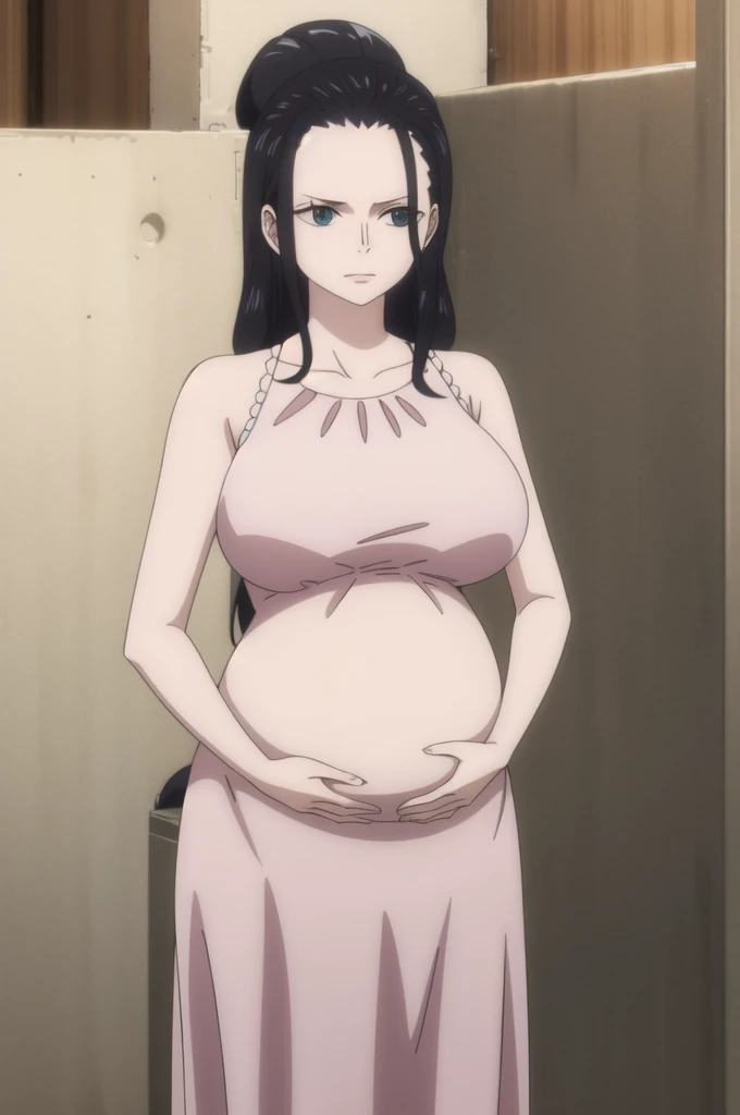 nicorob, slicked back hair, large breasts, mature, pregnant, pregnant belly