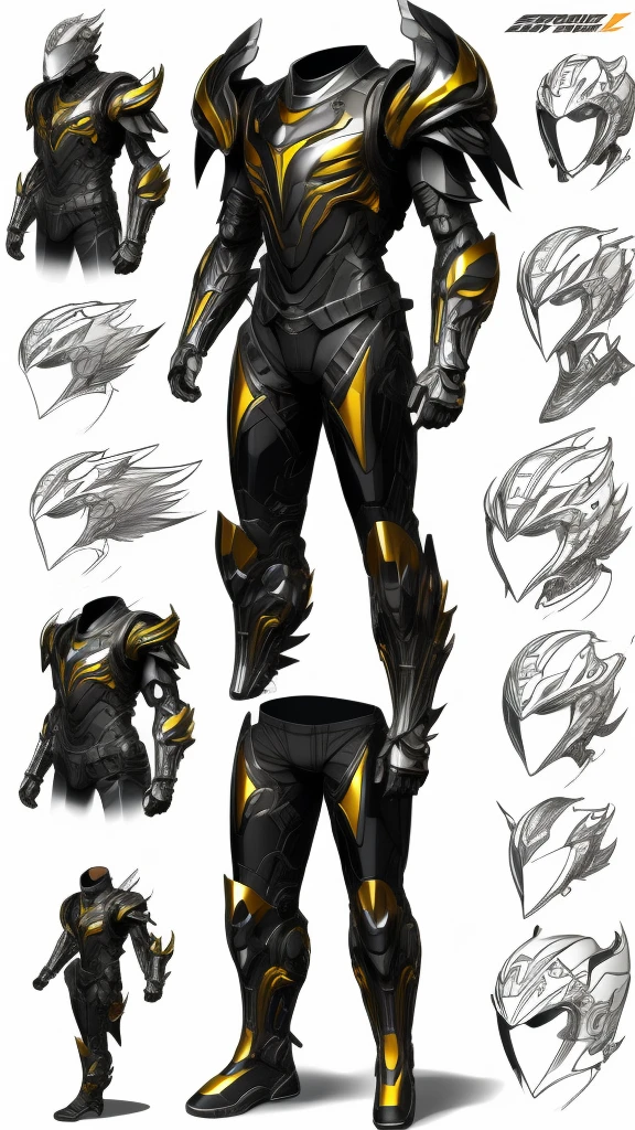 Create a boy wearing futuristic cybernetic armor inspired by a phoenix, with everything and helmet , pencil sketches full body anime style