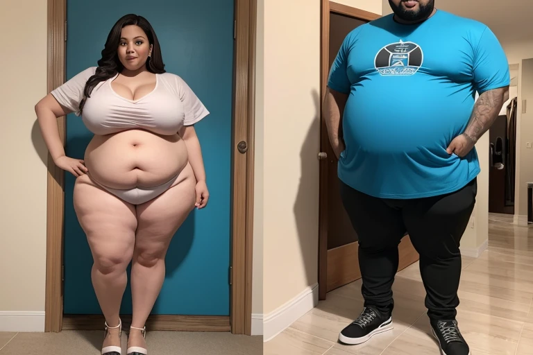 a big belly man and a big belly woman, full body shot