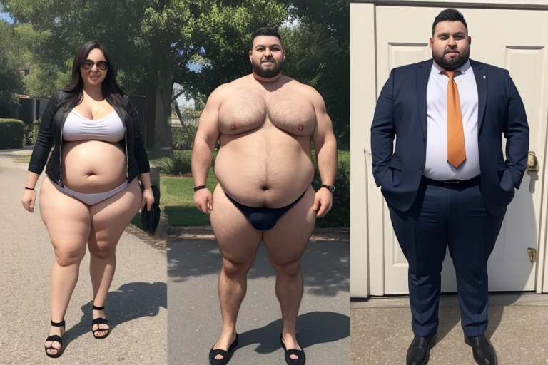 a big belly man and a big belly woman, full body shot