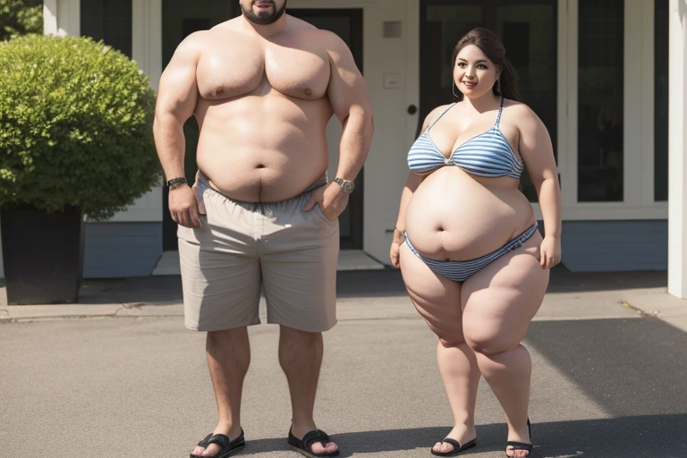 a big belly man and a big belly woman, full body shot