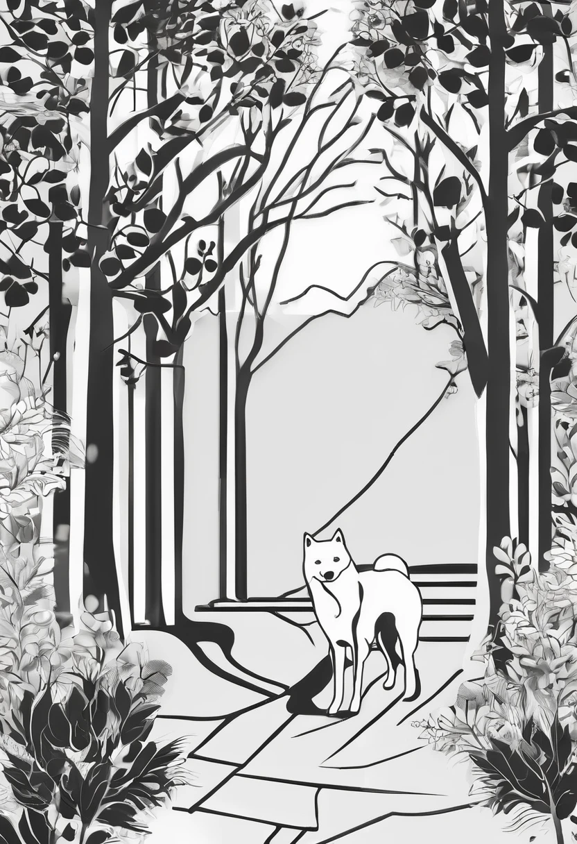 You are a professional video creator. Please design in monochrome black and white. It is a very delicate touch. The model is SHIBA. DOG Please use the silhouette of a dog as a shadow motif.