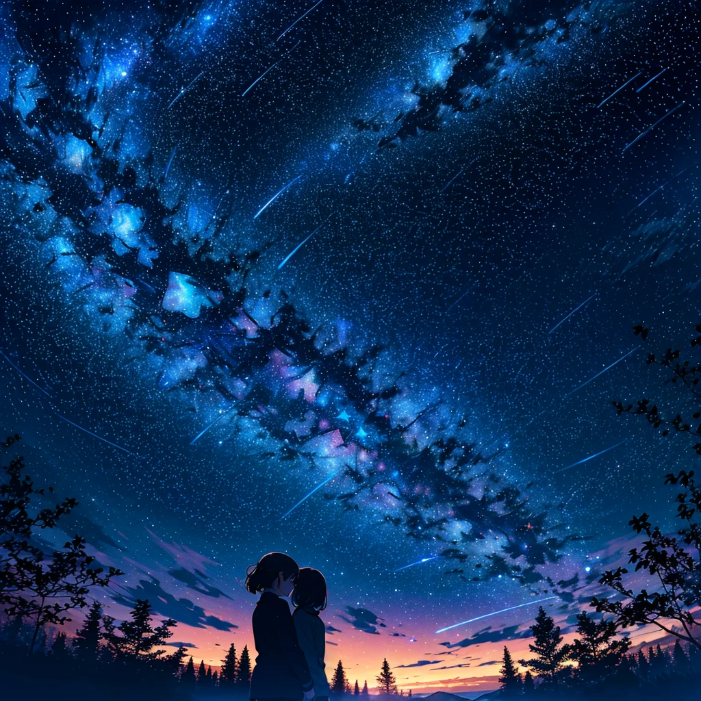 Two girls, midnight \(banyex\),(Beautiful starry sky like a magical world: 1.5),(Detailed background writing: 1.5:OUTD),
3+ girls
