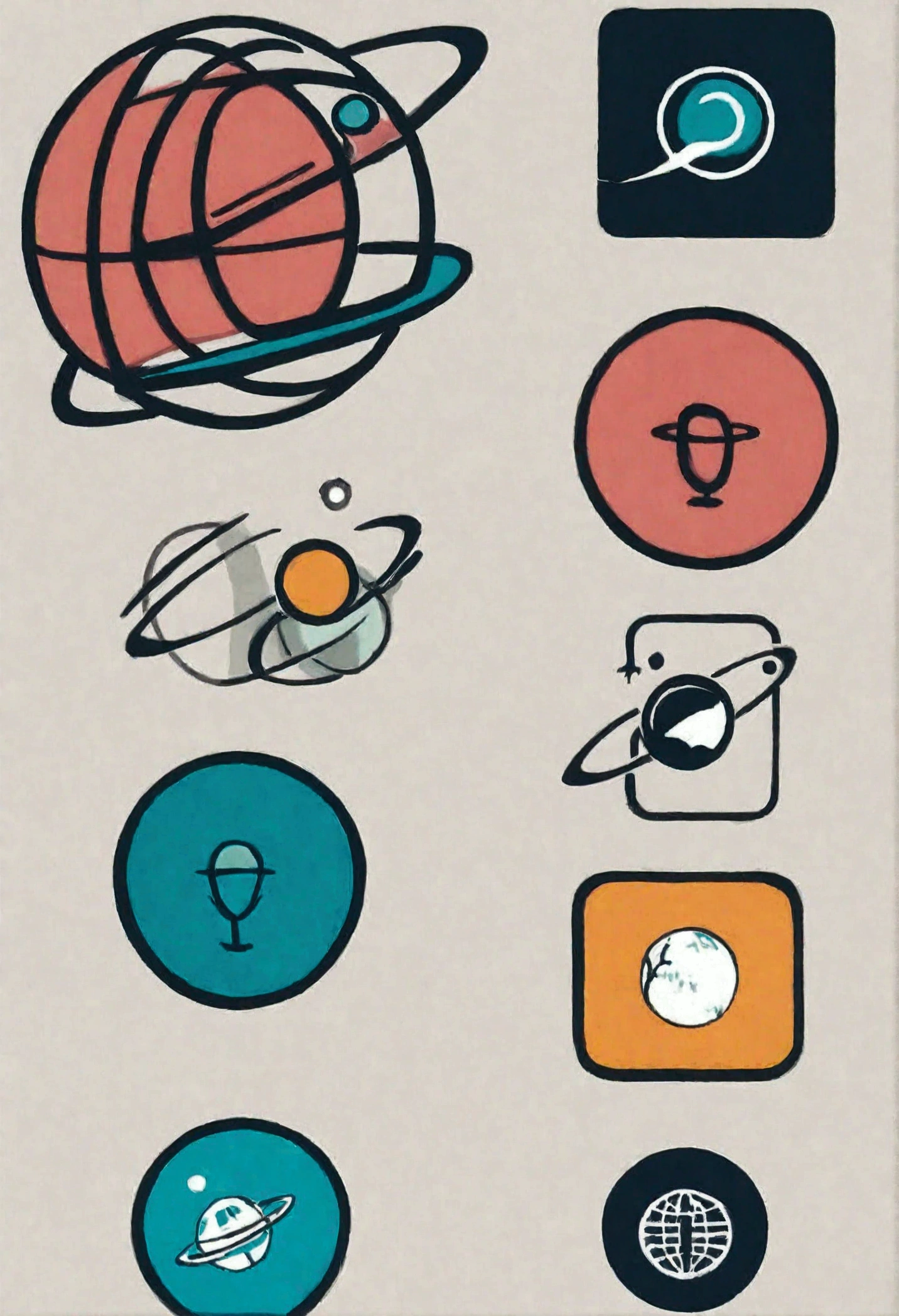 Satellite logo、Line art、ball体、何本もの線がballを形成している、3d、ball、Has been cut、Simple lines、Organized diagram、icon
