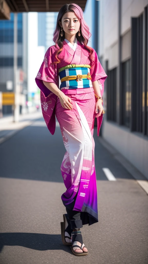 Cute Japanese woman, (16 years old), (very cute face), white moisturized skin, looking at the camera, melancholy expression,
BREAK,
Idol,
BREAK,
(wearing cute kimono: 1.3), (highly revealing kimono), very large earrings, short length,
BREAK,
(fighting pose: 1.3),
BREAK,
(long hair), (pink hair: 1.2), (wavy hair), (gradient hair: 1.3), (red hair at the ends),
BREAK,
(realistic: 1.3), masterpiece, perfect lighting, (ultra-high resolution), (8K), (highly detailed: 1.4), (from the front), (full body: 1.4), (symmetrical: 1.2), (one shot),
BREAK,
(Shibuya city in Japan: 1.2),
BREAK,
(Demon Slayer: 1.4),
BREAK,
(Imada Mio: 1.4),