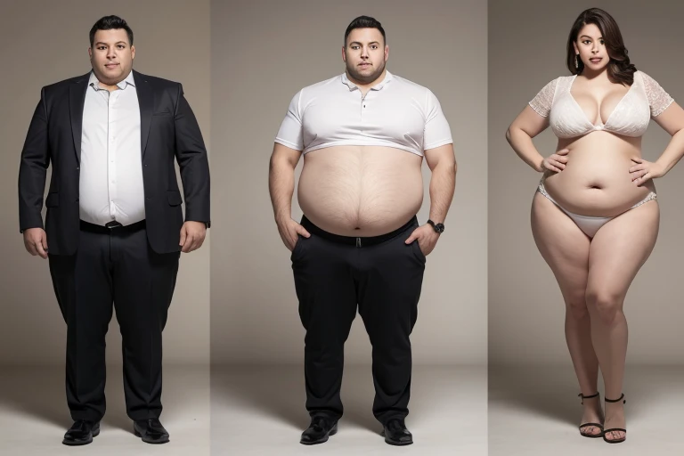 a big belly man and a big belly woman, full body shot