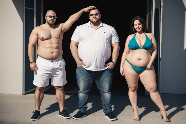 a big belly man and a big belly woman, full body shot