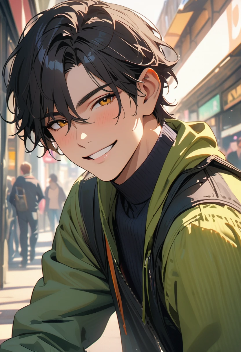 modern, Verism, (masterpiece:1.3), textured skin, super detail, best quality, 4K , A handsome man, black hair, short hair, light smile, happy