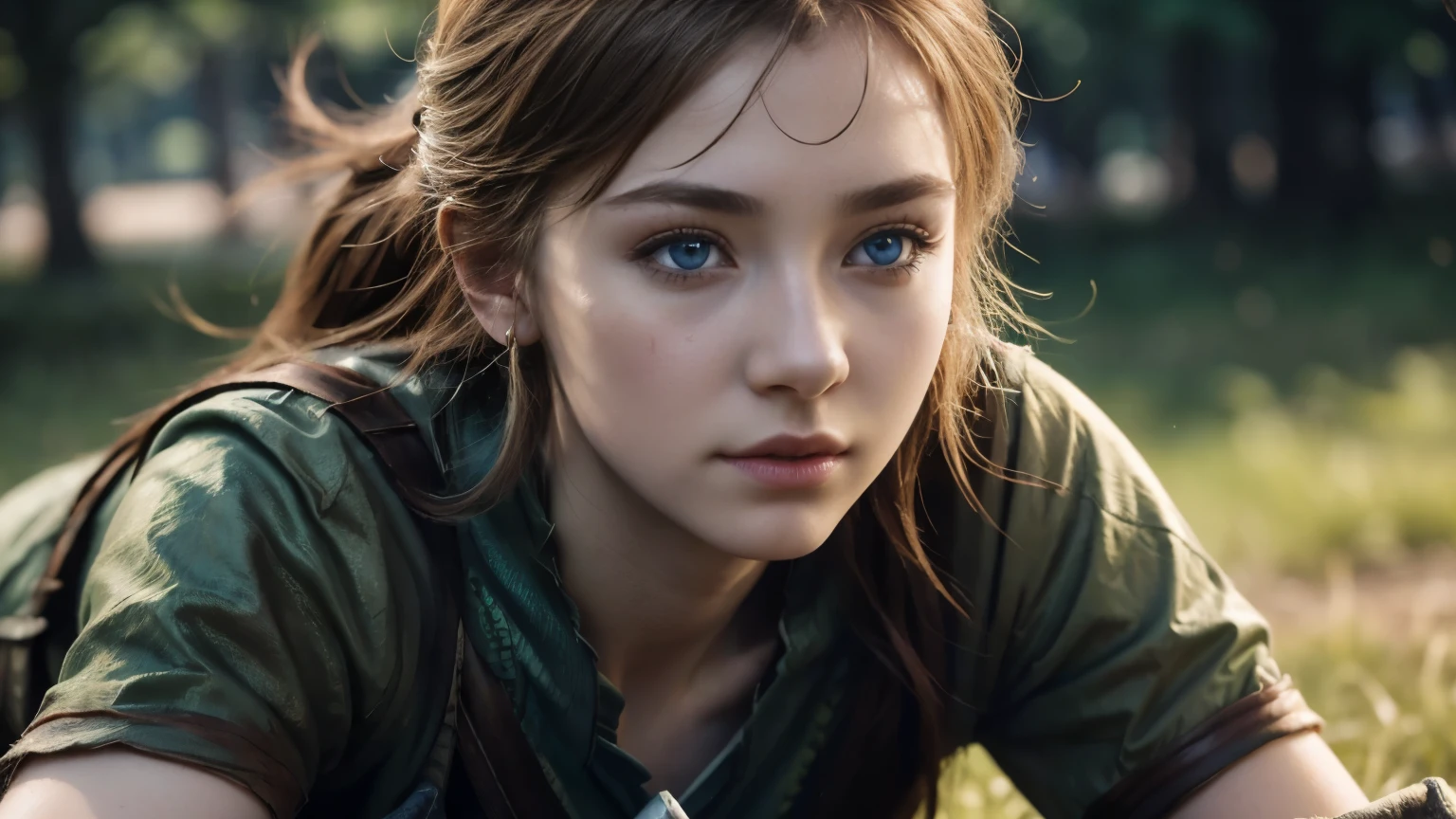 LAYING ON THE ground, 20 years old, dota2, WINDRANGER, closeup - half body , emma fuhrmann,  (masterpiece:1.2), highest quality, High resolution, unity 8k wallpaper, (shape:0.8), (beautiful and detailed eyes:1.6), highly detailed face, perfect lighting, Very detailed CG, (perfect hands, perfect anatomy)