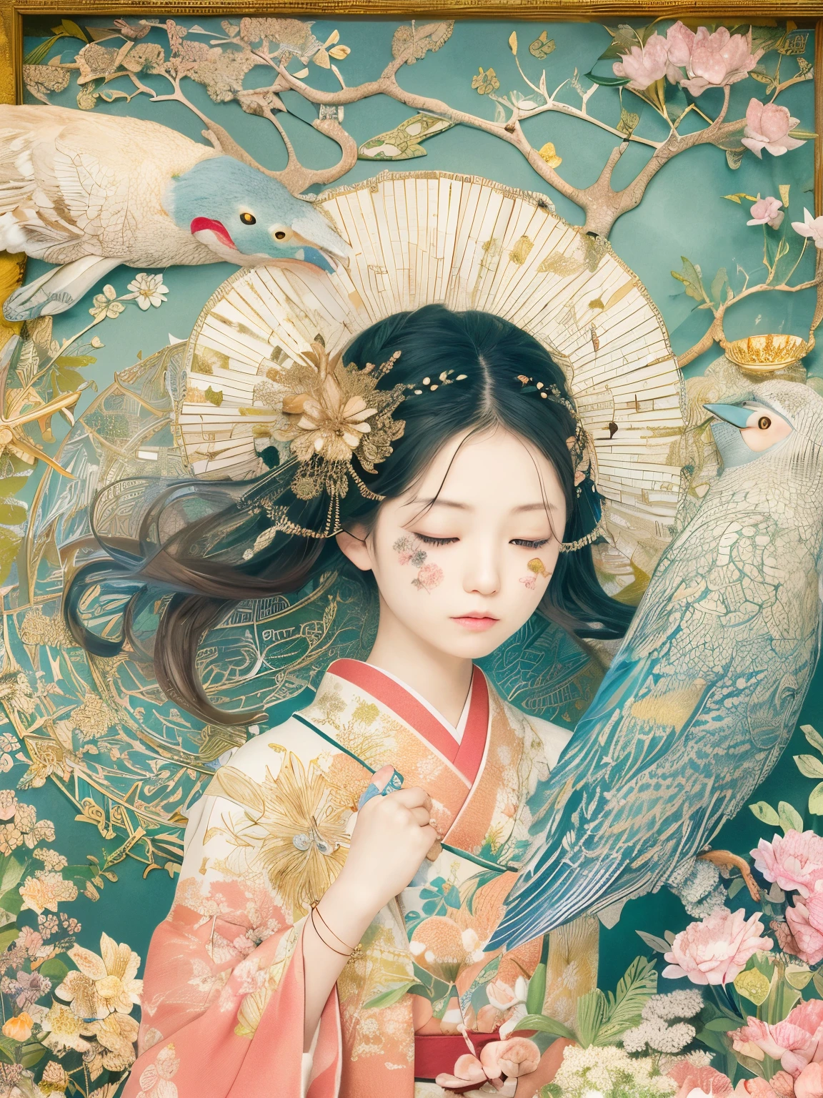 ((((masterpiece))),Japanese Beauty、Highest quality, An illustration, Beautiful details shine,
paper_cut, The details of a fragile girl&#39;s face captured on camera, Whales、Dolphin、wood, moon, Wind,star